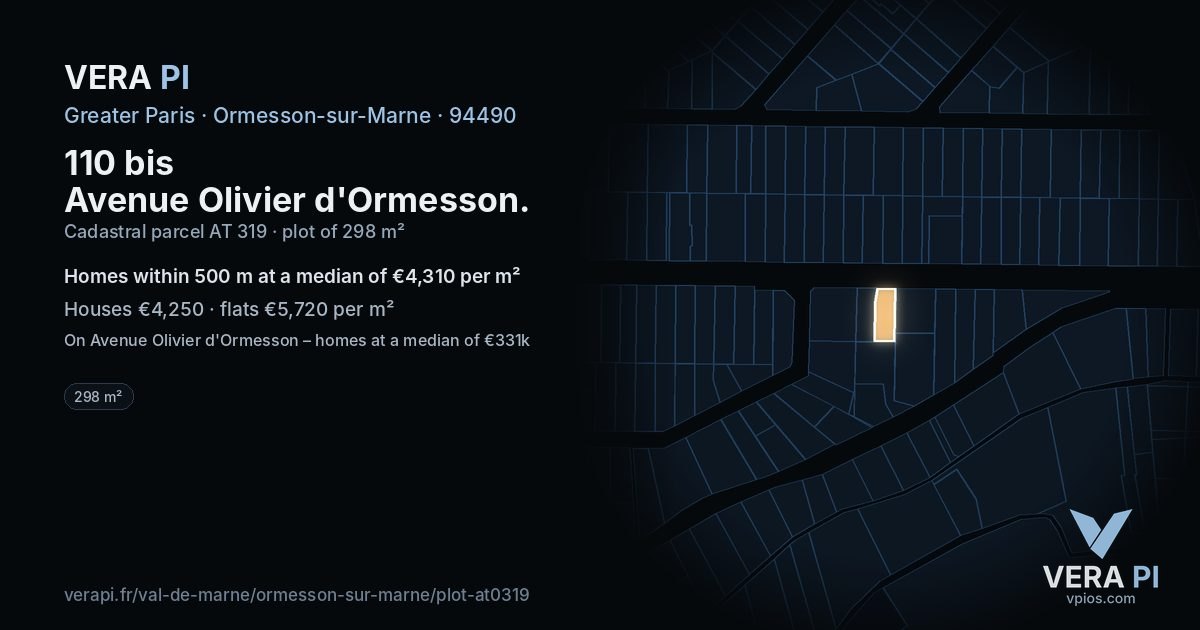 110 bis Avenue Olivier d'Ormesson, Ormesson-sur-Marne at night – the plot lit, the parcels around coloured by the prices near them