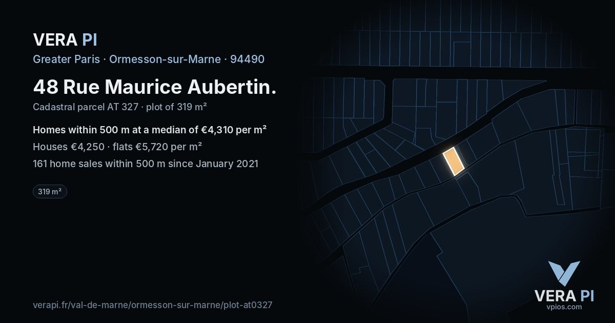 48 Rue Maurice Aubertin, Ormesson-sur-Marne at night – the plot lit, the parcels around coloured by the prices near them