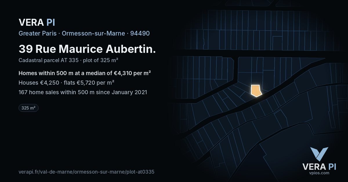 39 Rue Maurice Aubertin, Ormesson-sur-Marne at night – the plot lit, the parcels around coloured by the prices near them