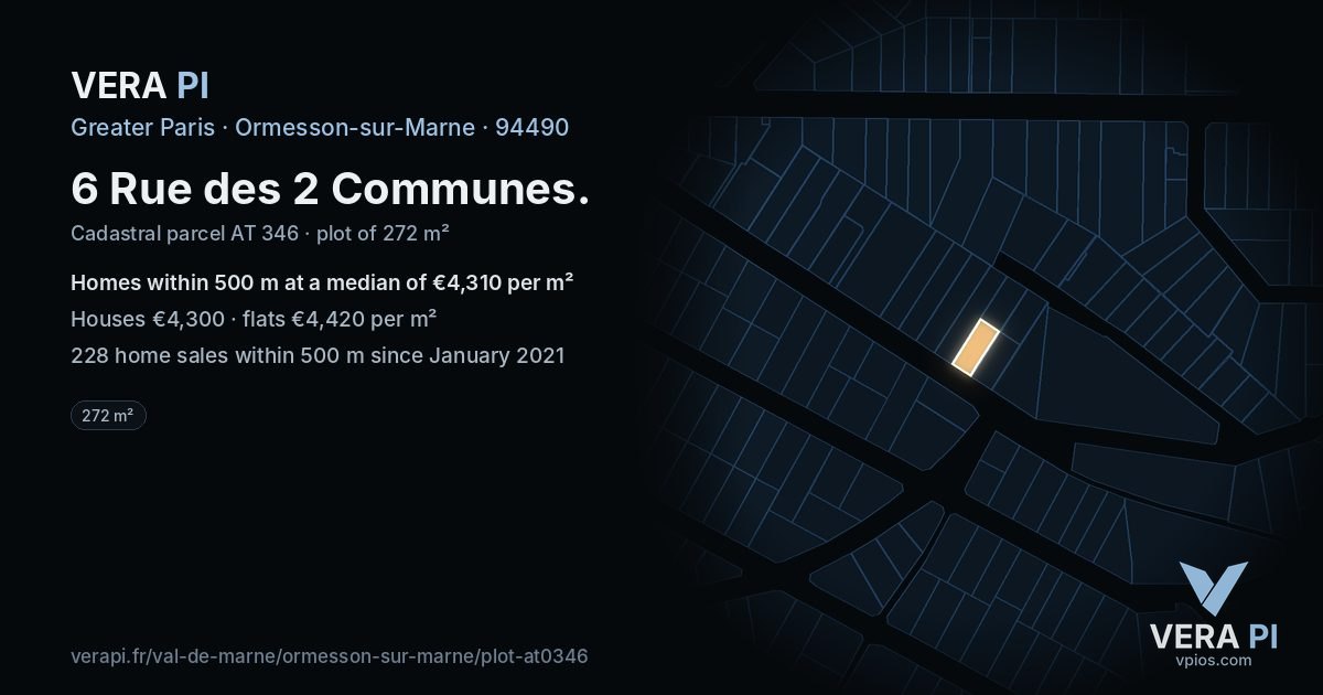 6 Rue des 2 Communes, Ormesson-sur-Marne at night – the plot lit, the parcels around coloured by the prices near them