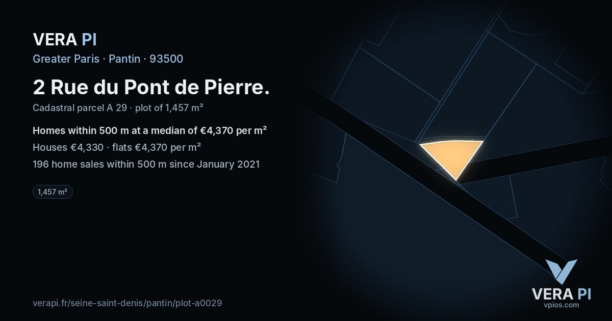 2 Rue du Pont de Pierre, Pantin at night – the plot lit, the parcels around coloured by the prices near them