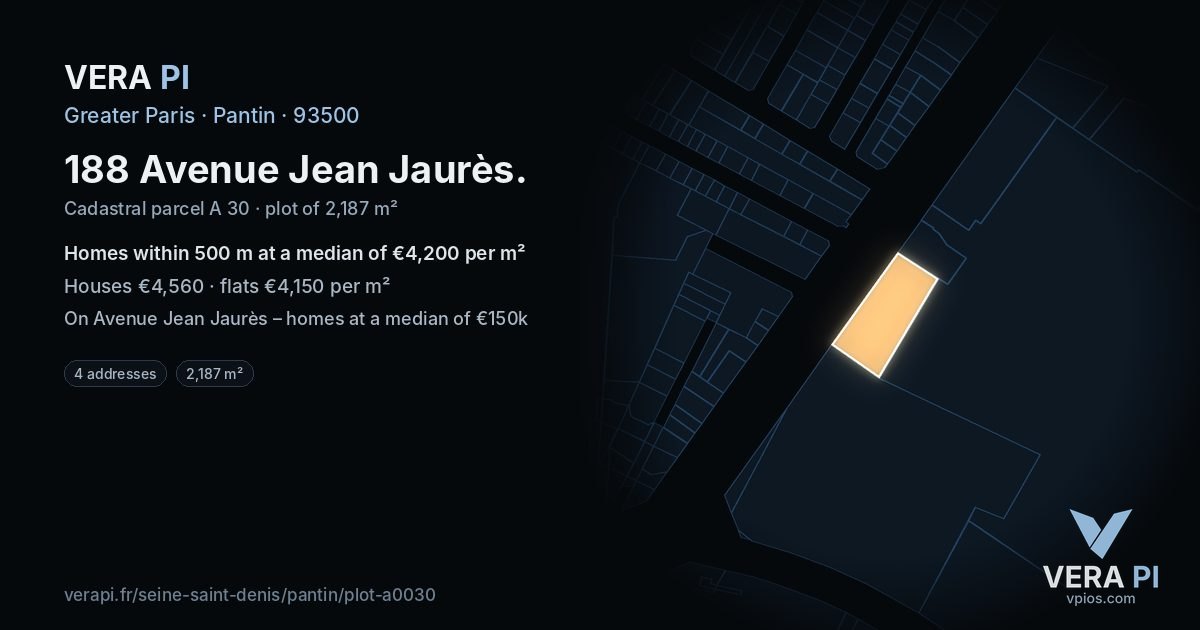 188 Avenue Jean Jaurès, Pantin at night – the plot lit, the parcels around coloured by the prices near them