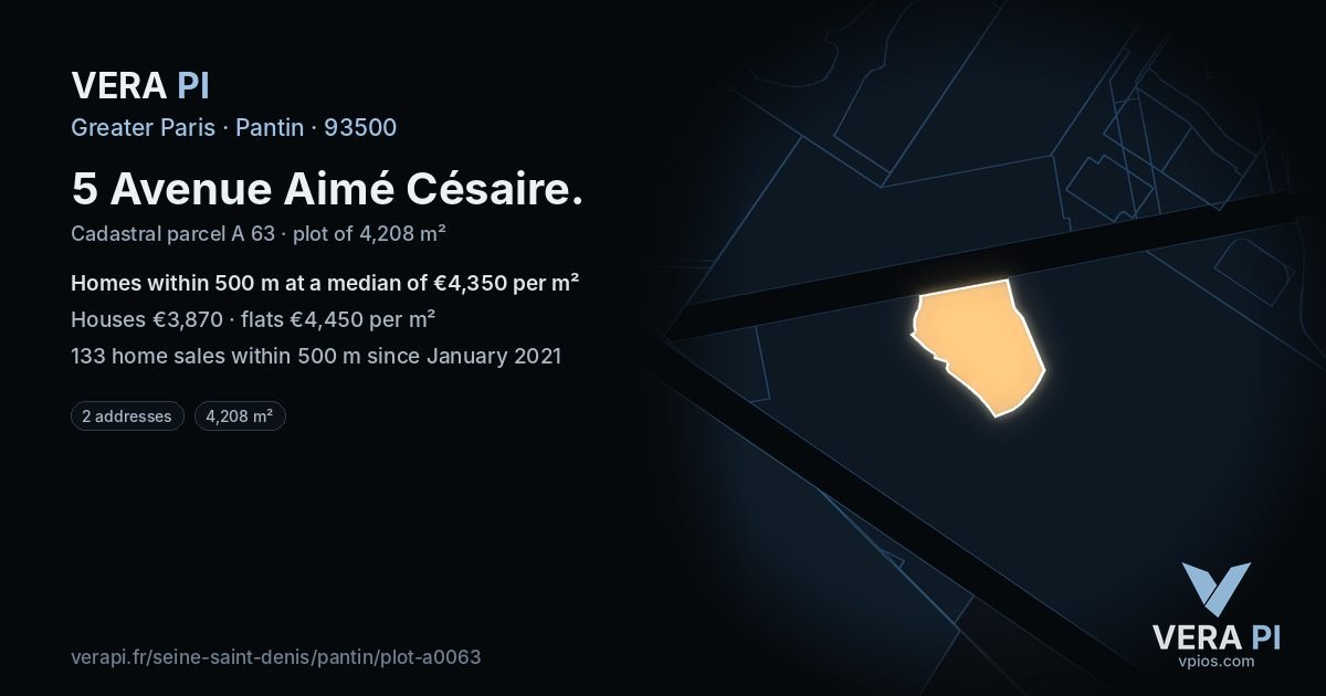 5 Avenue Aimé Césaire, Pantin at night – the plot lit, the parcels around coloured by the prices near them