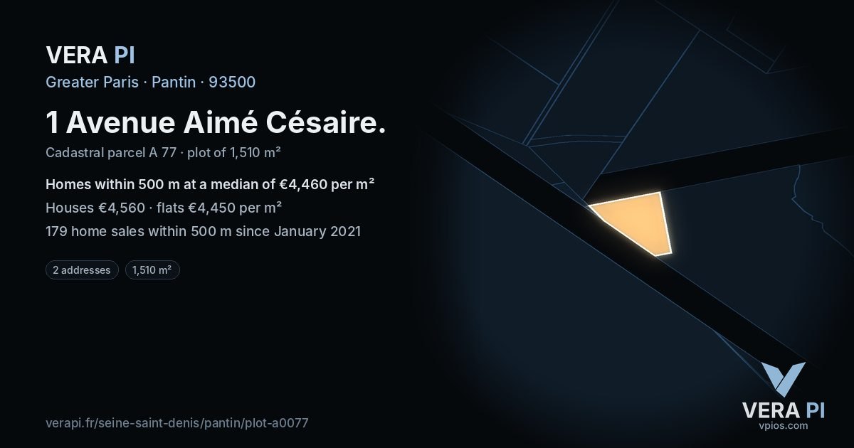 1 Avenue Aimé Césaire, Pantin at night – the plot lit, the parcels around coloured by the prices near them