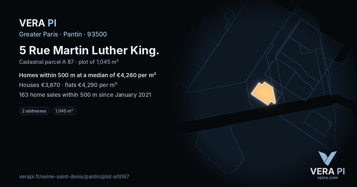 5 Rue Martin Luther King, Pantin at night – the plot lit, the parcels around coloured by the prices near them