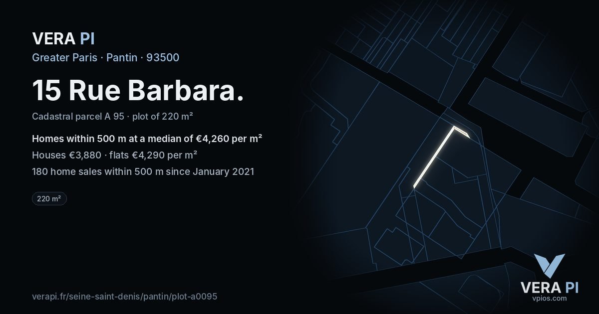 15 Rue Barbara, Pantin at night – the plot lit, the parcels around coloured by the prices near them
