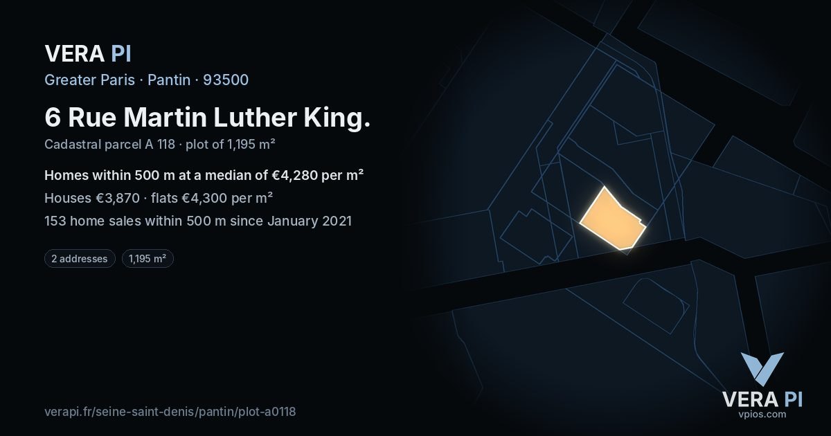 6 Rue Martin Luther King, Pantin at night – the plot lit, the parcels around coloured by the prices near them