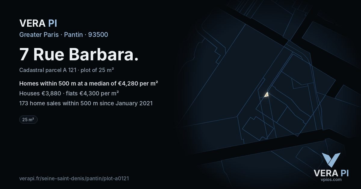 7 Rue Barbara, Pantin at night – the plot lit, the parcels around coloured by the prices near them