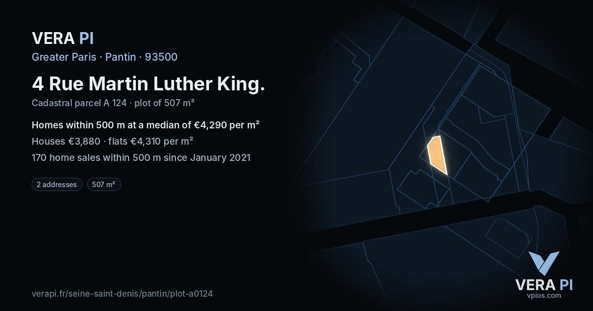 4 Rue Martin Luther King, Pantin at night – the plot lit, the parcels around coloured by the prices near them