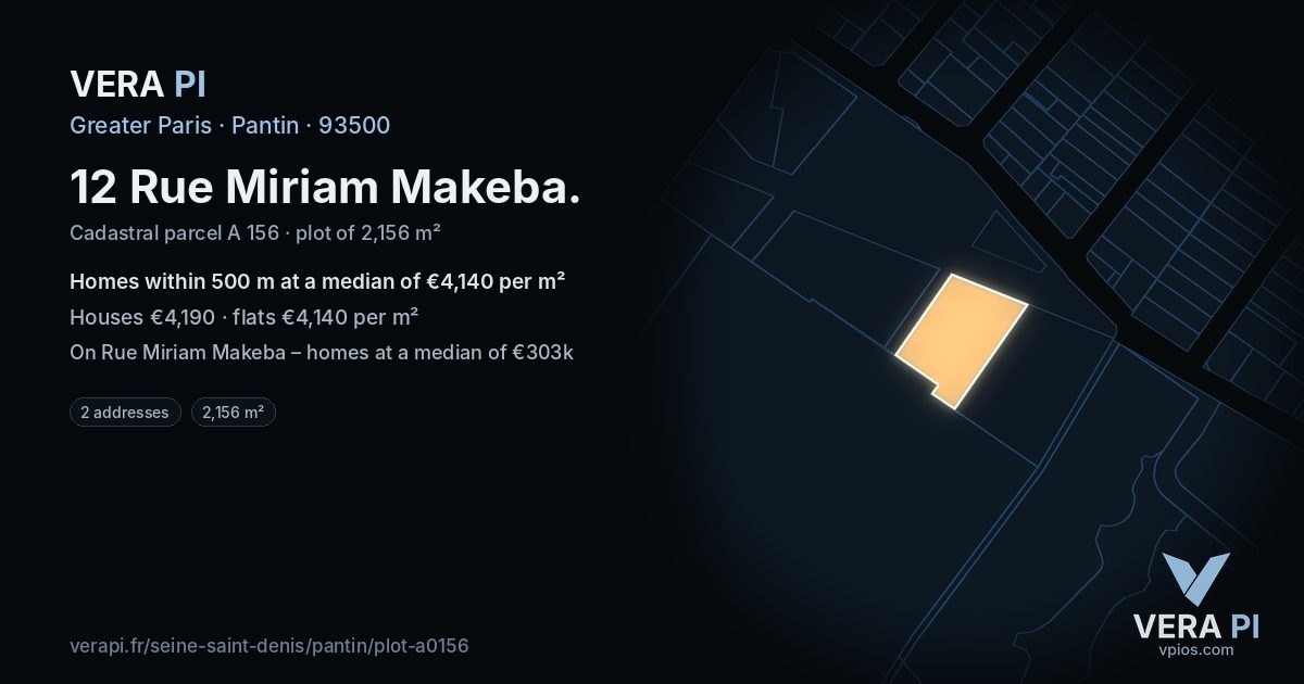 12 Rue Miriam Makeba, Pantin at night – the plot lit, the parcels around coloured by the prices near them
