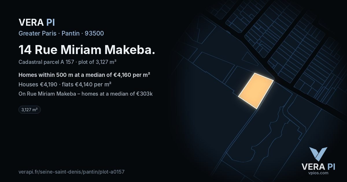 14 Rue Miriam Makeba, Pantin at night – the plot lit, the parcels around coloured by the prices near them