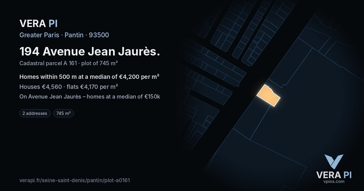 194 Avenue Jean Jaurès, Pantin at night – the plot lit, the parcels around coloured by the prices near them