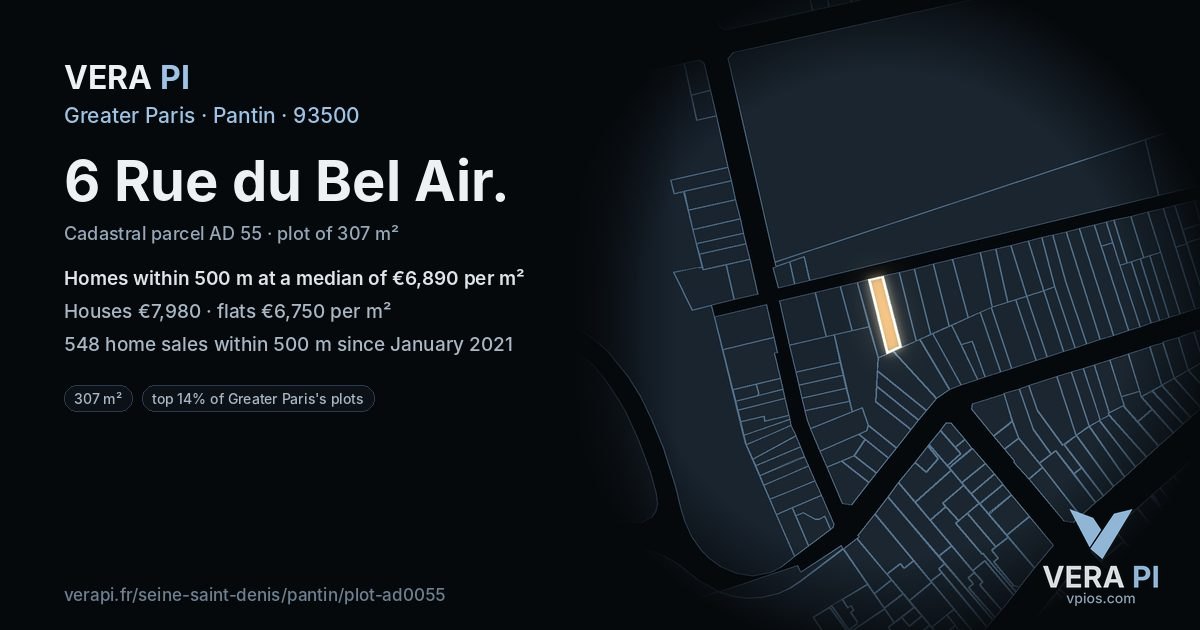 6 Rue du Bel Air, Pantin at night – the plot lit, the parcels around coloured by the prices near them