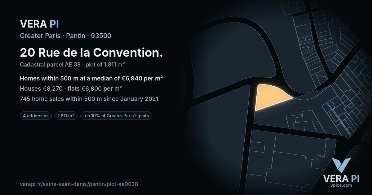 20 Rue de la Convention, Pantin at night – the plot lit, the parcels around coloured by the prices near them