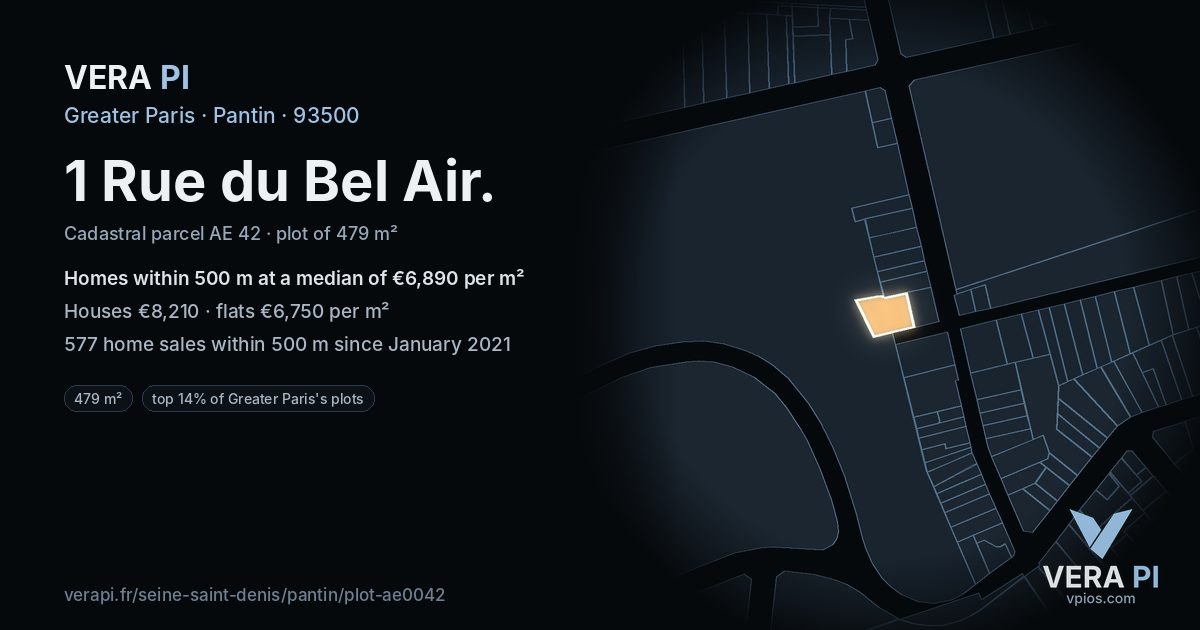 1 Rue du Bel Air, Pantin at night – the plot lit, the parcels around coloured by the prices near them