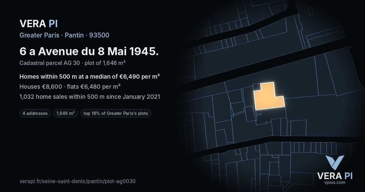 6 a Avenue du 8 Mai 1945, Pantin at night – the plot lit, the parcels around coloured by the prices near them
