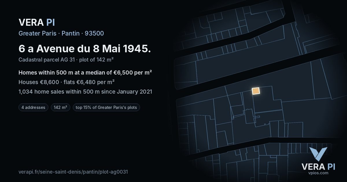 6 a Avenue du 8 Mai 1945, Pantin at night – the plot lit, the parcels around coloured by the prices near them