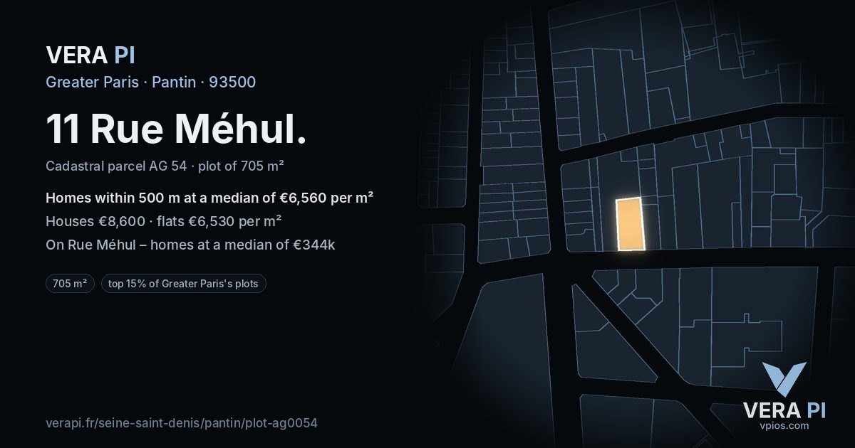 11 Rue Méhul, Pantin at night – the plot lit, the parcels around coloured by the prices near them