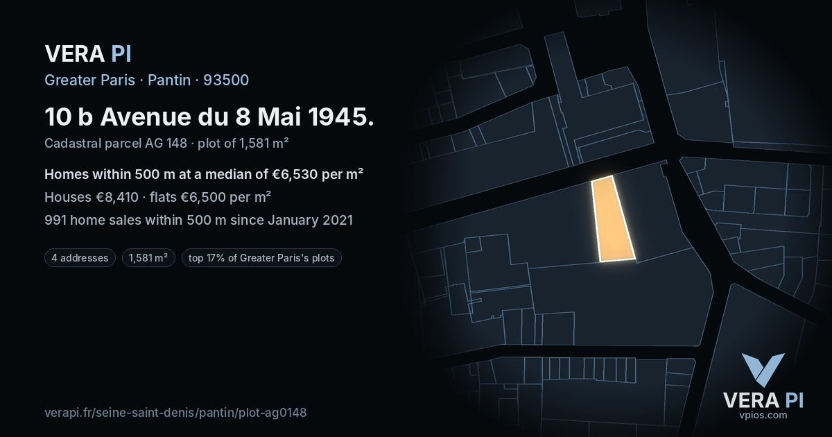 10 b Avenue du 8 Mai 1945, Pantin at night – the plot lit, the parcels around coloured by the prices near them