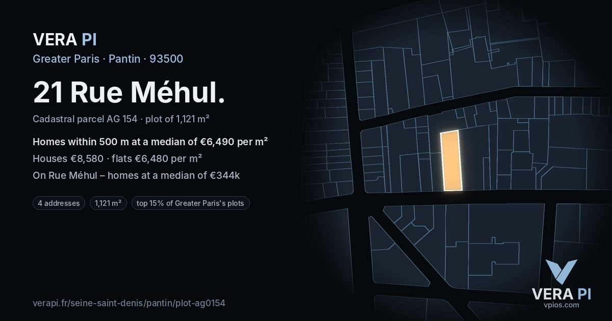 21 Rue Méhul, Pantin at night – the plot lit, the parcels around coloured by the prices near them