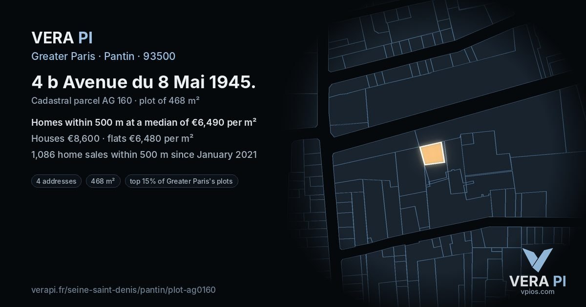4 b Avenue du 8 Mai 1945, Pantin at night – the plot lit, the parcels around coloured by the prices near them