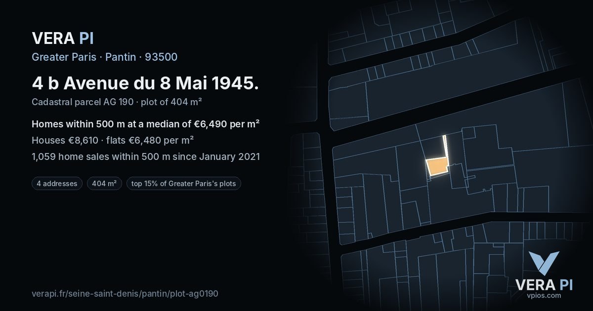 4 b Avenue du 8 Mai 1945, Pantin at night – the plot lit, the parcels around coloured by the prices near them
