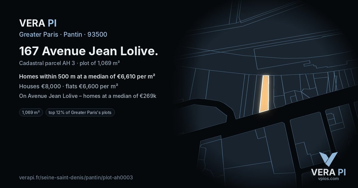 167 Avenue Jean Lolive, Pantin at night – the plot lit, the parcels around coloured by the prices near them