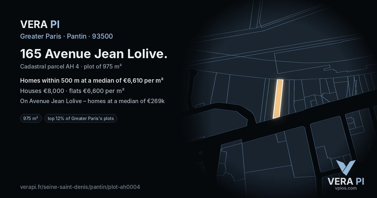 165 Avenue Jean Lolive, Pantin at night – the plot lit, the parcels around coloured by the prices near them