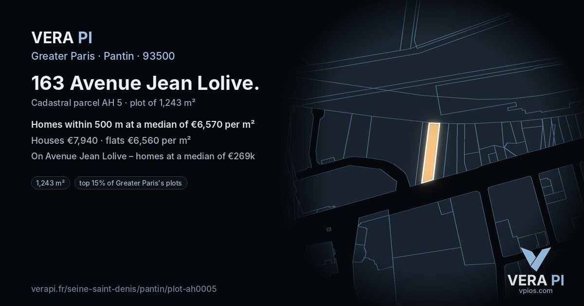 163 Avenue Jean Lolive, Pantin at night – the plot lit, the parcels around coloured by the prices near them