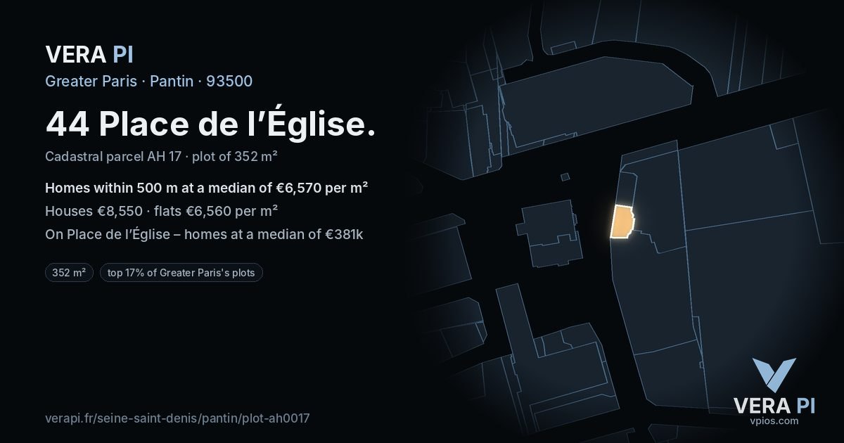 44 Place de l’Église, Pantin at night – the plot lit, the parcels around coloured by the prices near them