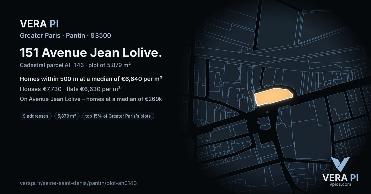 151 Avenue Jean Lolive, Pantin at night – the plot lit, the parcels around coloured by the prices near them