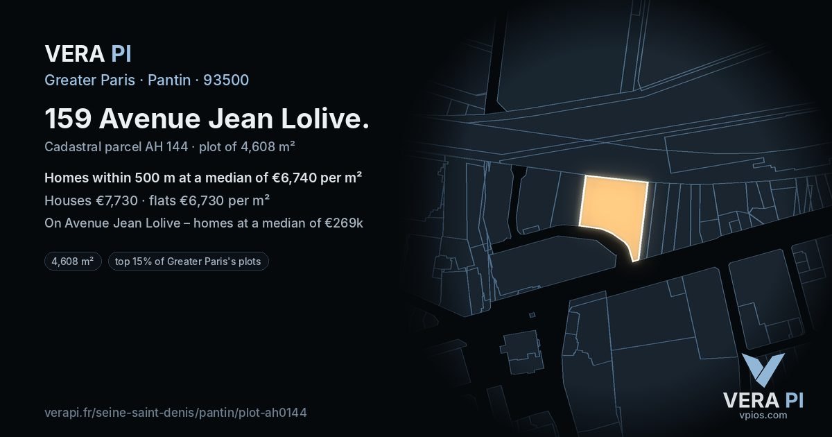 159 Avenue Jean Lolive, Pantin at night – the plot lit, the parcels around coloured by the prices near them