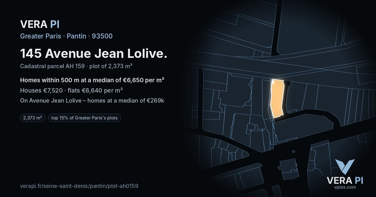 145 Avenue Jean Lolive, Pantin at night – the plot lit, the parcels around coloured by the prices near them