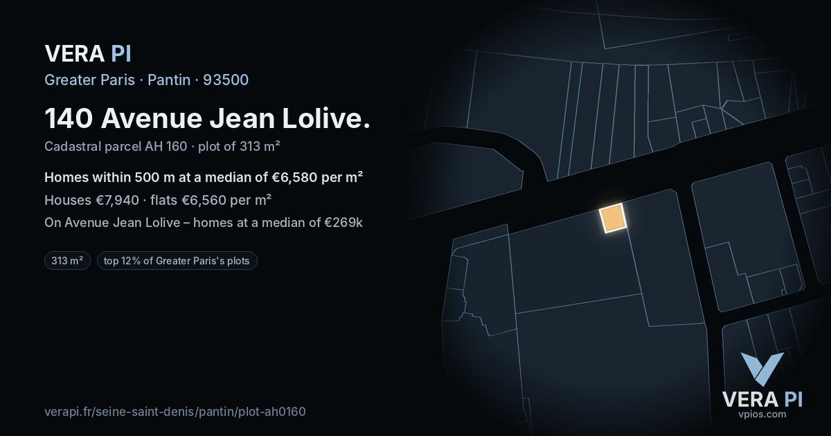 140 Avenue Jean Lolive, Pantin at night – the plot lit, the parcels around coloured by the prices near them