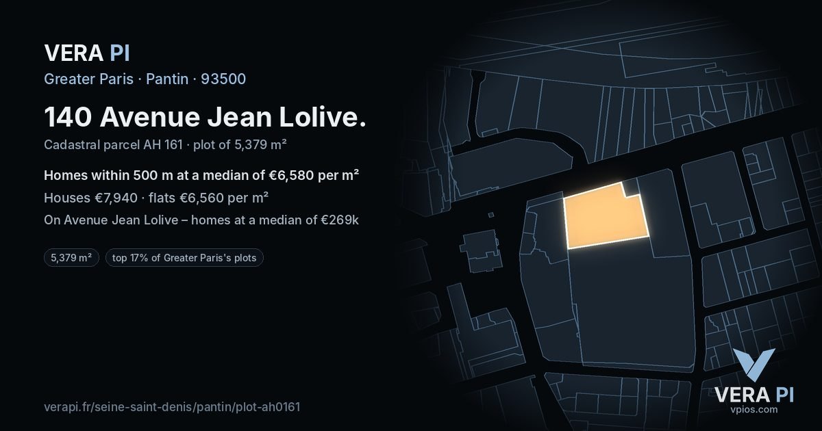 140 Avenue Jean Lolive, Pantin at night – the plot lit, the parcels around coloured by the prices near them