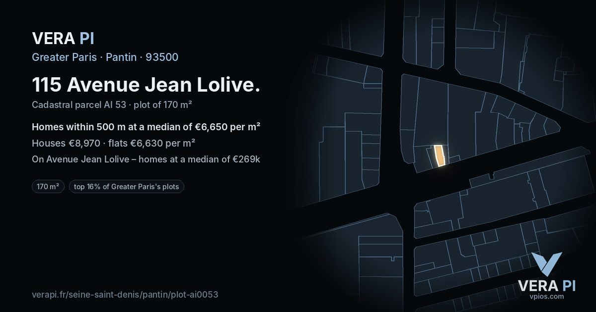 115 Avenue Jean Lolive, Pantin at night – the plot lit, the parcels around coloured by the prices near them
