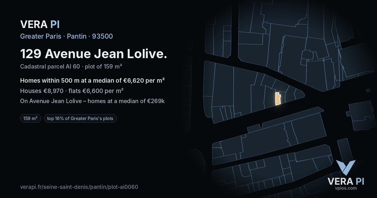 129 Avenue Jean Lolive, Pantin at night – the plot lit, the parcels around coloured by the prices near them