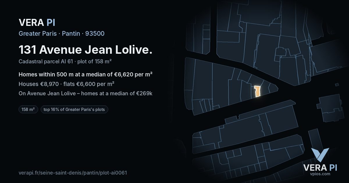 131 Avenue Jean Lolive, Pantin at night – the plot lit, the parcels around coloured by the prices near them