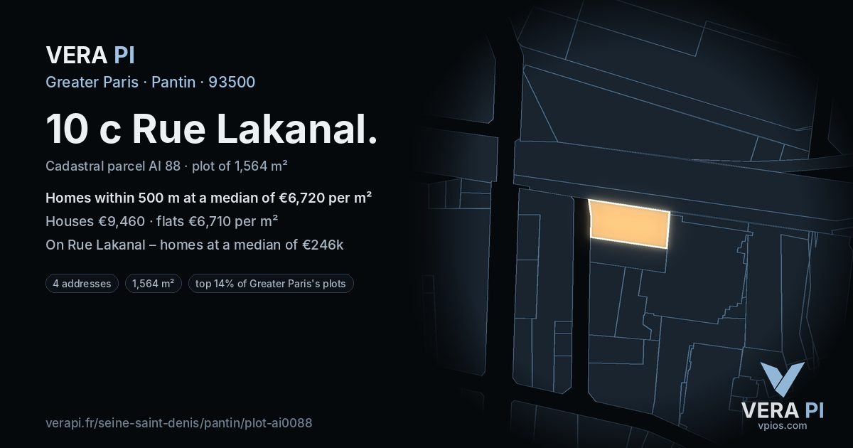 10 c Rue Lakanal, Pantin at night – the plot lit, the parcels around coloured by the prices near them