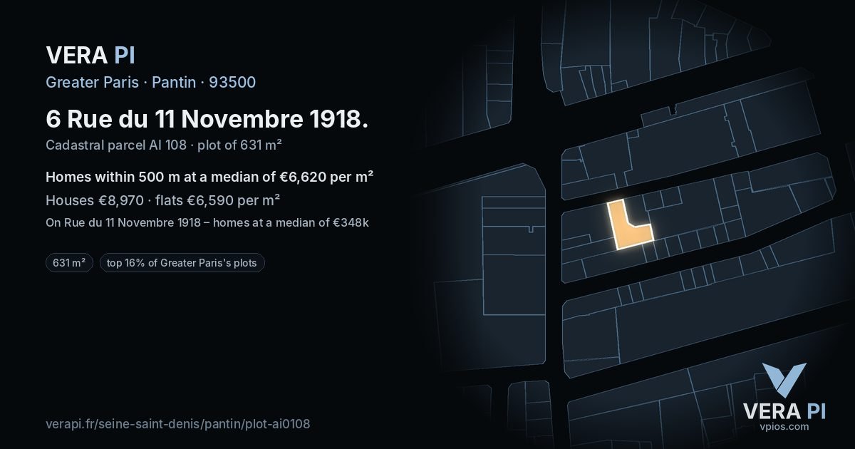 6 Rue du 11 Novembre 1918, Pantin at night – the plot lit, the parcels around coloured by the prices near them
