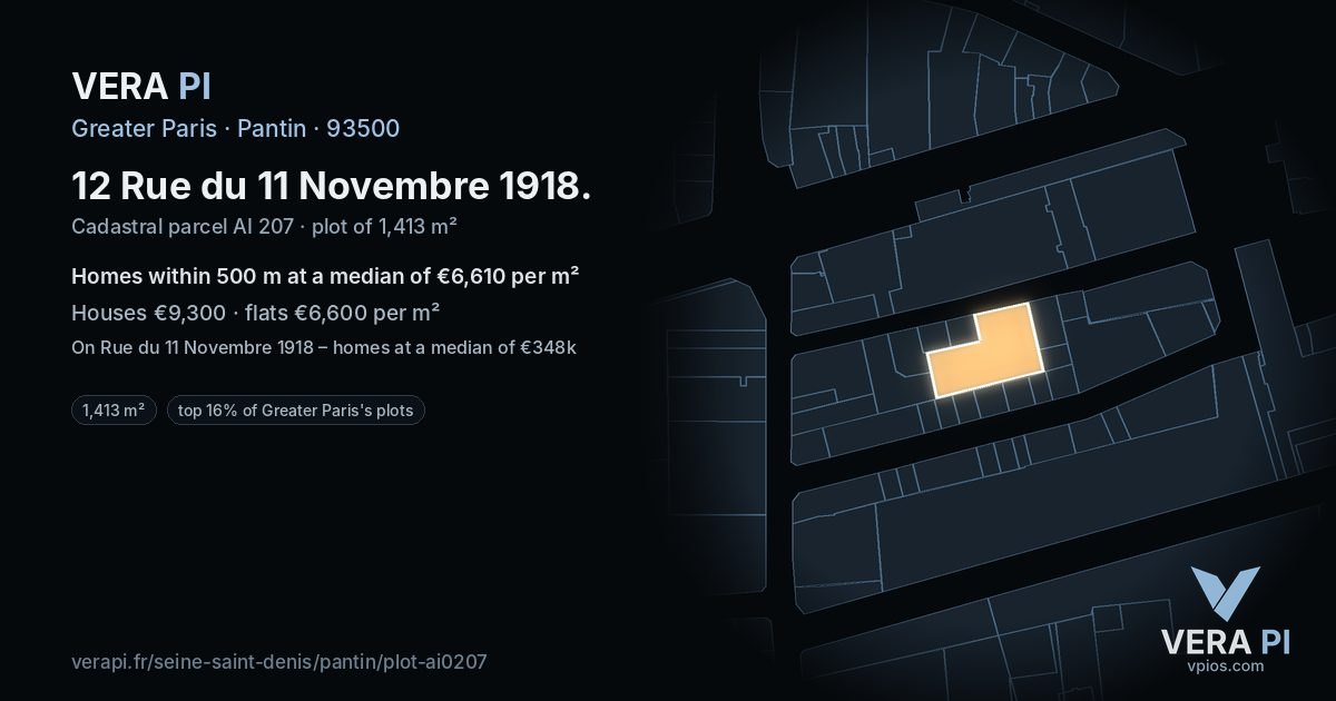 12 Rue du 11 Novembre 1918, Pantin at night – the plot lit, the parcels around coloured by the prices near them