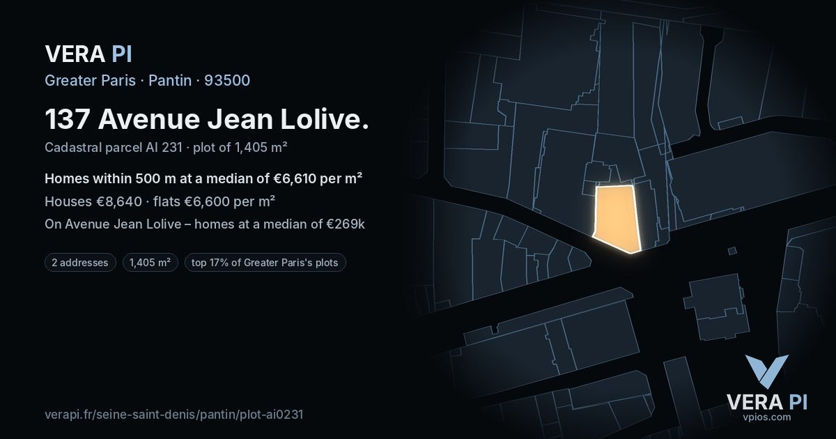137 Avenue Jean Lolive, Pantin at night – the plot lit, the parcels around coloured by the prices near them