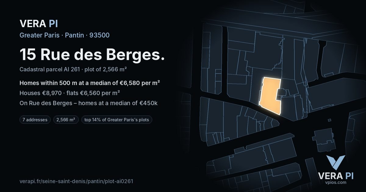 15 Rue des Berges, Pantin at night – the plot lit, the parcels around coloured by the prices near them