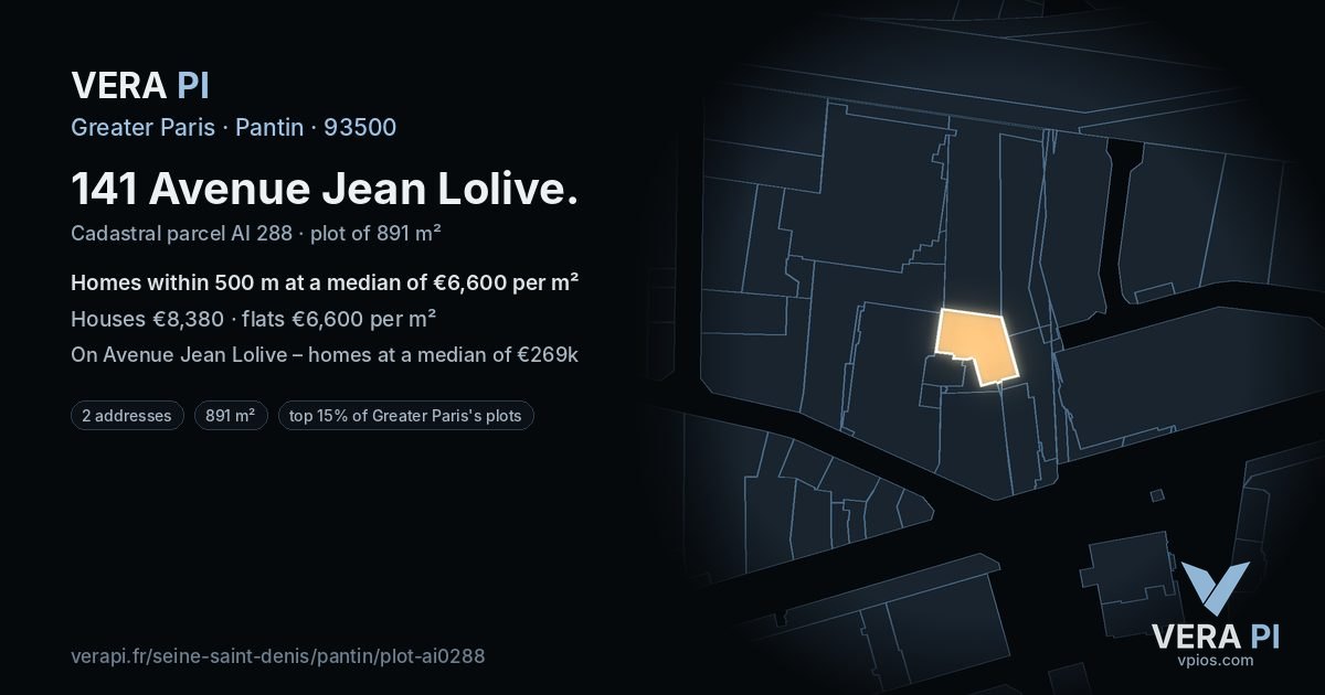 141 Avenue Jean Lolive, Pantin at night – the plot lit, the parcels around coloured by the prices near them