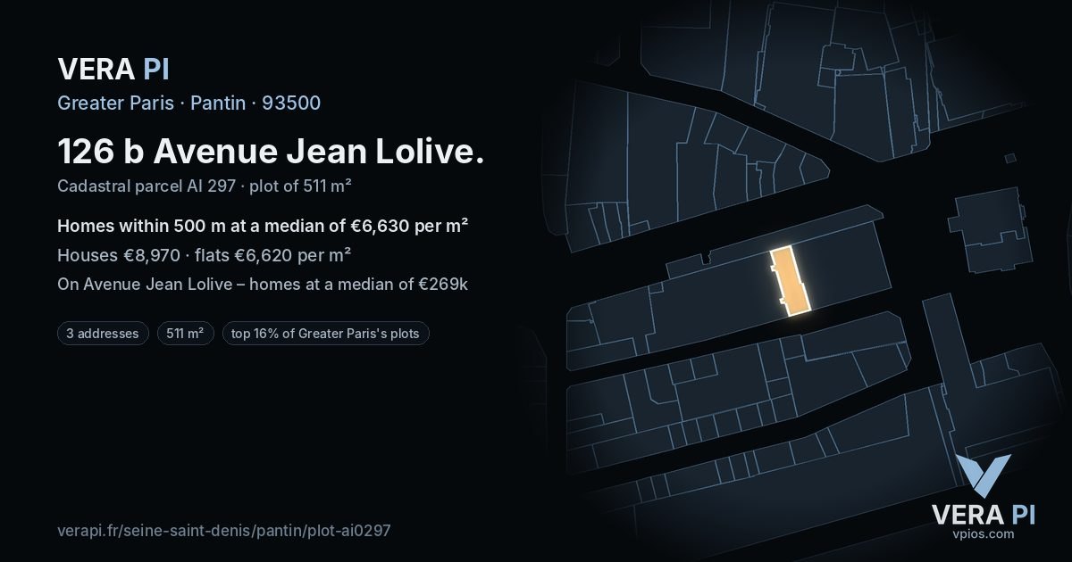 126 b Avenue Jean Lolive, Pantin at night – the plot lit, the parcels around coloured by the prices near them