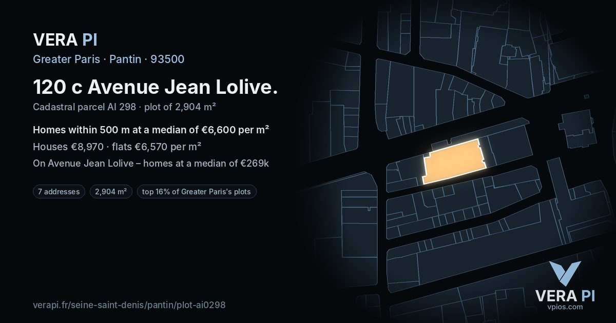 120 c Avenue Jean Lolive, Pantin at night – the plot lit, the parcels around coloured by the prices near them