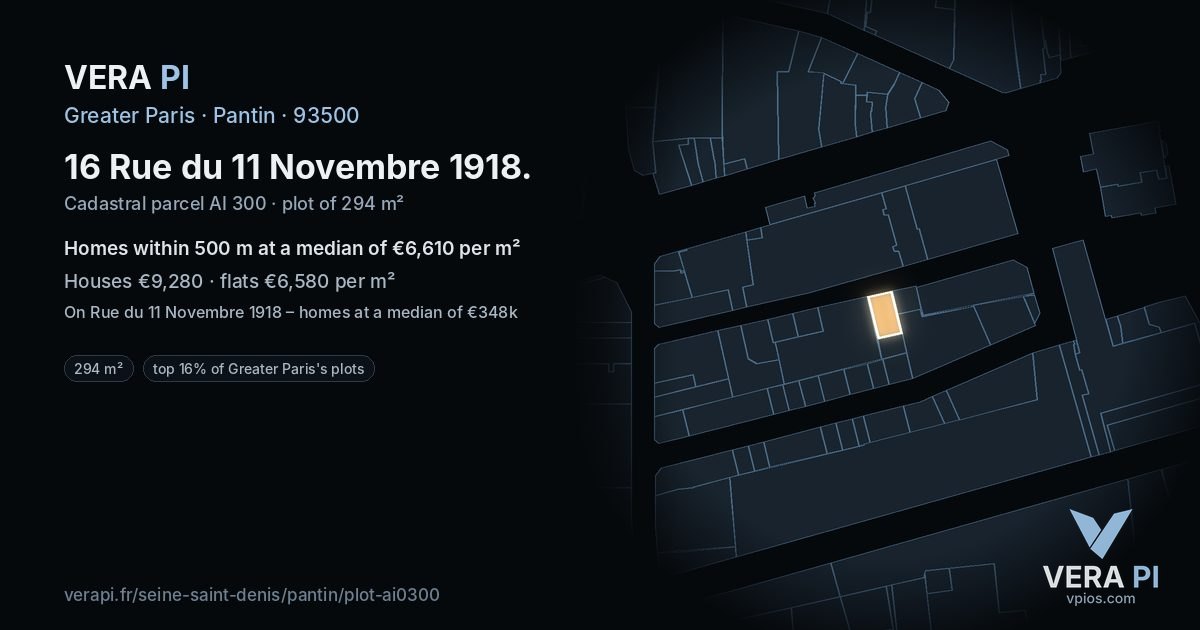 16 Rue du 11 Novembre 1918, Pantin at night – the plot lit, the parcels around coloured by the prices near them