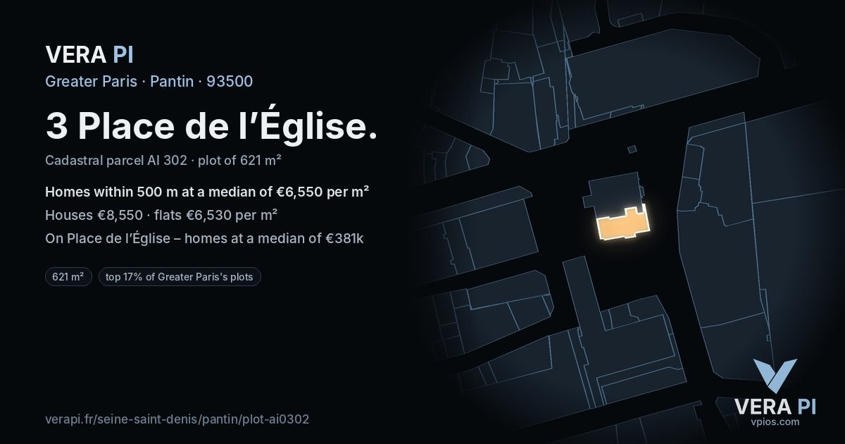 3 Place de l’Église, Pantin at night – the plot lit, the parcels around coloured by the prices near them