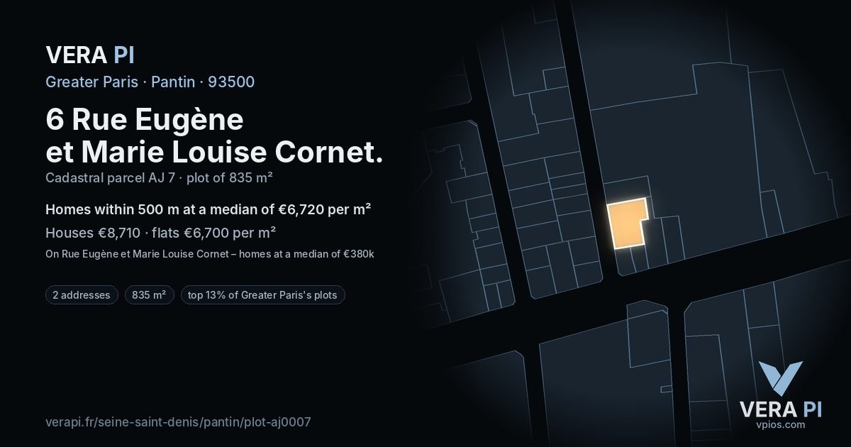 6 Rue Eugène et Marie Louise Cornet, Pantin at night – the plot lit, the parcels around coloured by the prices near them
