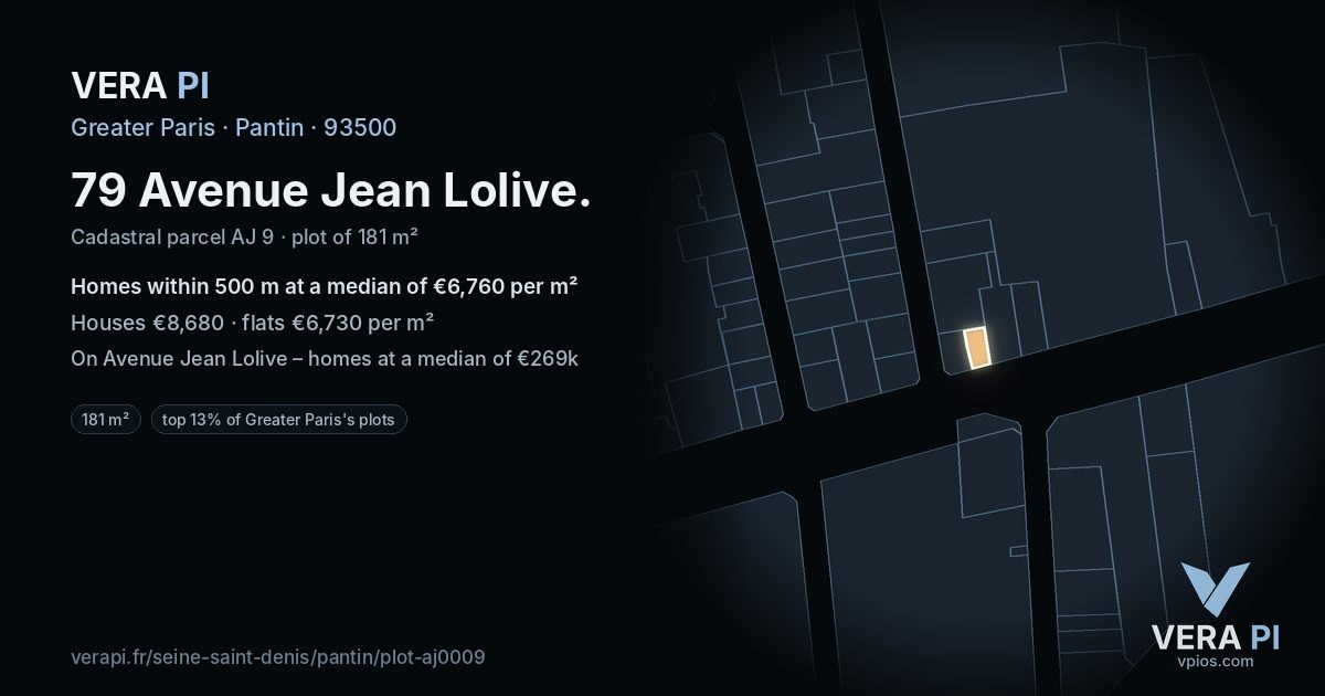 79 Avenue Jean Lolive, Pantin at night – the plot lit, the parcels around coloured by the prices near them